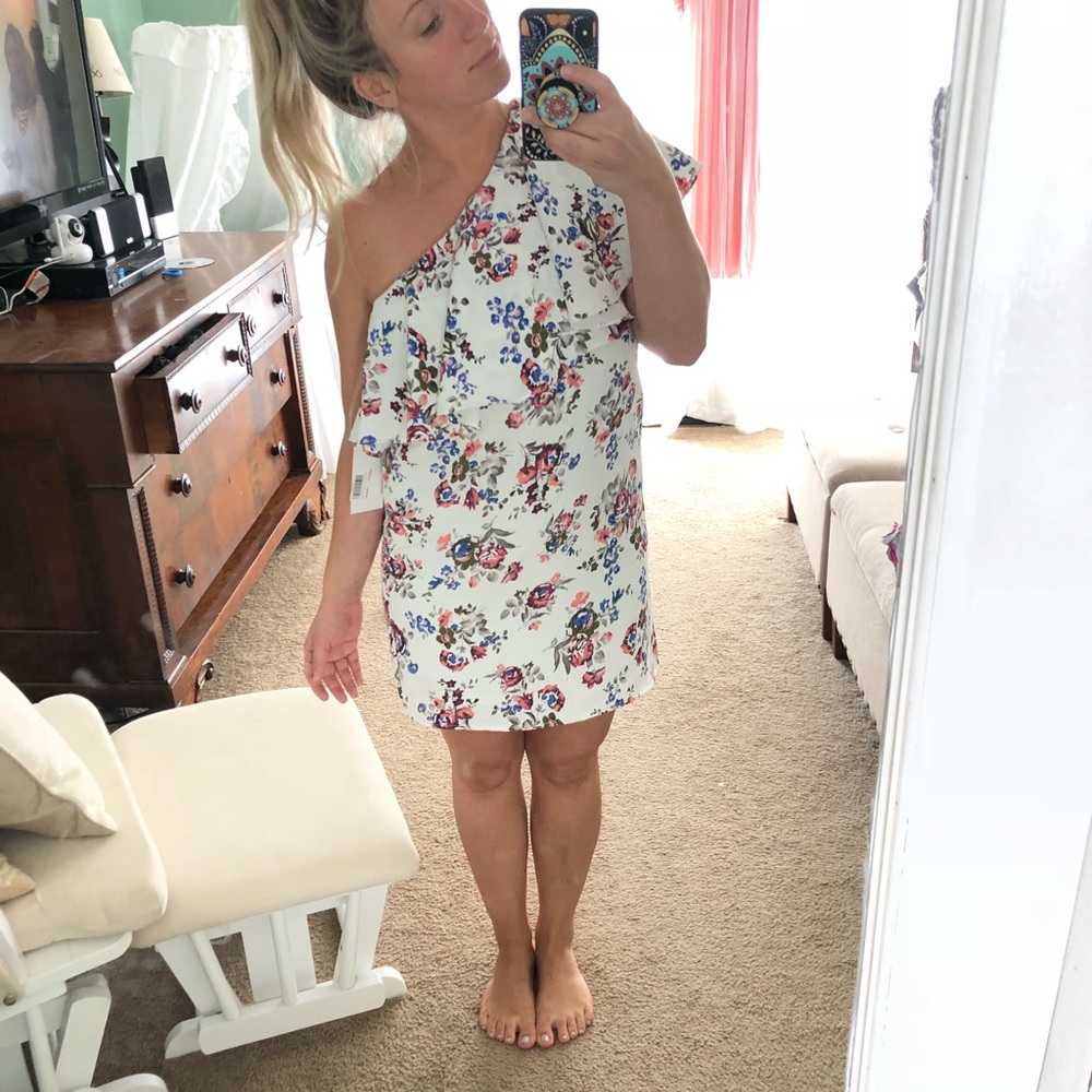 White floral one shoulder dress NWT